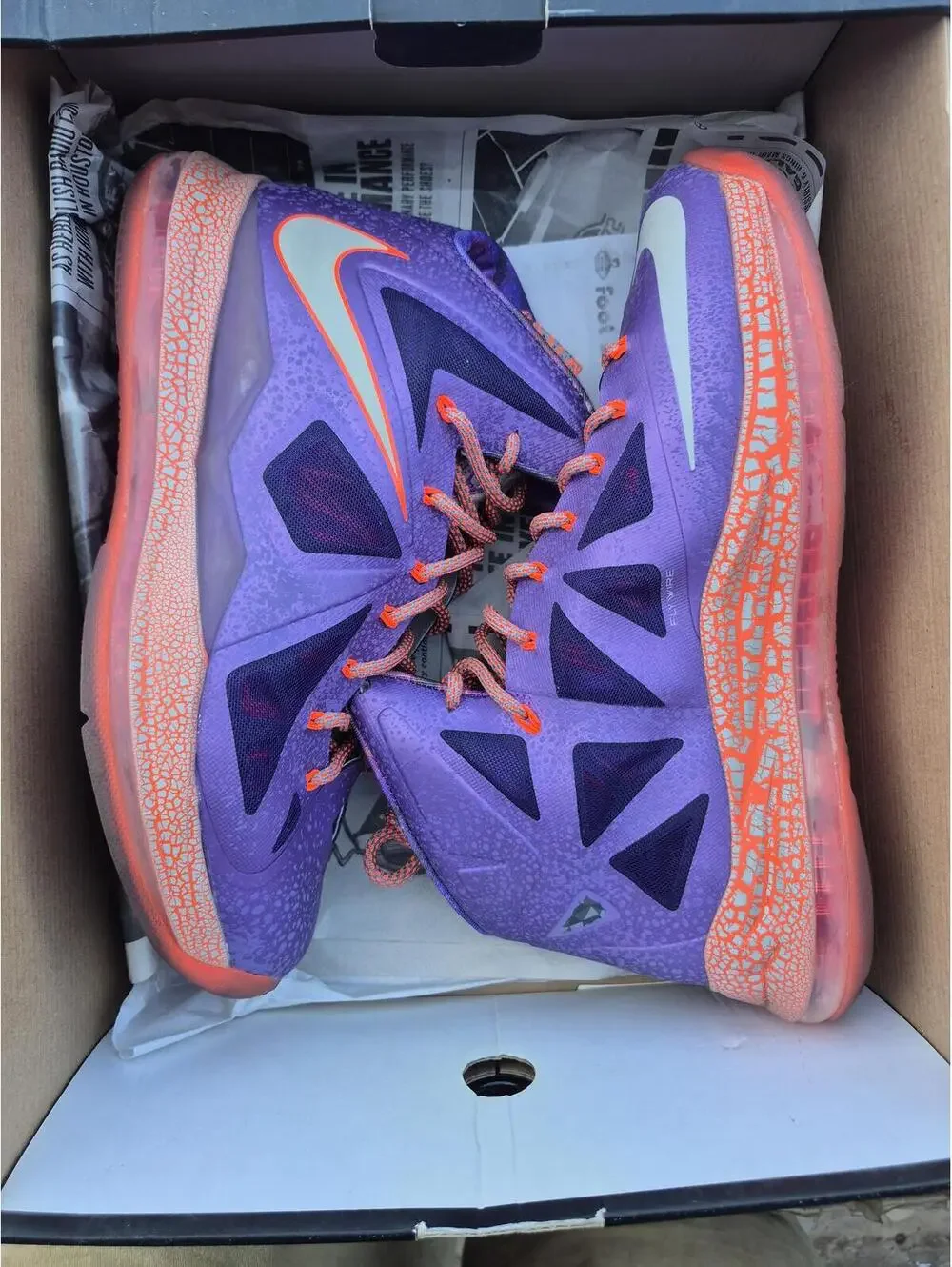 Nike LeBron 10 Basketball Shoes Purple Orange Size 10